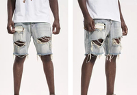 Shorts en jean pour hommes, taille plus, style vintage, délavé, avec franges, déchirures, style baggy