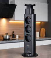 Prise de bureau escamotable avec 3 prises CA, USB-A et USB-C PD 20W, rétractable, en cuivre et ABS, 16A
