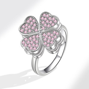 Fashion Adjustable Four Leaf Clover Spin Anxiety <b>Rings</b> Micro Insert Pink Zircon Copper Anti <b>Stress</b> Jewelry For Women - Product Image 6