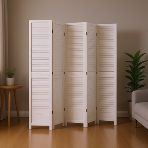 Separador de Ambientes Plegable de 5 Paneles de Madera Maciza de Paulownia Blanca, Diseño Minimalista - Product Image 2