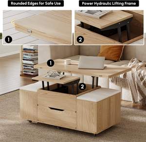 <span class=keywords><strong>Table</strong></span> <span class=keywords><strong>basse</strong></span> moderne naturelle <span class=keywords><strong>relevable</strong></span> 4 en 1 rangement <span class=keywords><strong>pliable</strong></span> et roulettes salle à manger salon <span class=keywords><strong>table</strong></span> d'extrémité carrée multifonctionnelle - Product Image 5