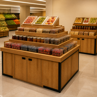 Étagère de présentation multi-niveaux en acier et bois de qualité supérieure pour fruits et légumes, idéale pour supermarchés et magasins de produits frais