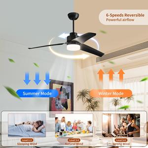 OEM/ODM 52 Inch 110V/220V Solid Ceiling Fan with LED <b>Lighting</b> <b>Remote</b> <b>Control</b> Modern Classic Design Hot Sale Reversible DC Motor - Product Image 3