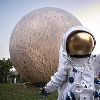Modèle gonflable publicitaire lumineux personnalisé de la Lune de la Fête de la Mi-Automne, motif dessin animé, avec poèmes décoratifs, 10ft x 10ft x