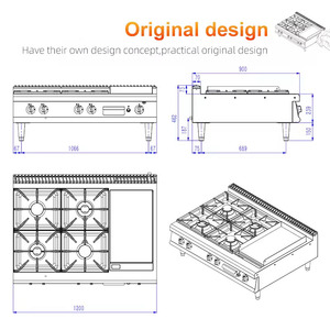 Cuisinière à gaz commerciale avec 4 brûleurs et plaque <span class=keywords><strong>de</strong></span> <span class=keywords><strong>cuisson</strong></span>, cuisinière à gaz pour restaurant, équipement <span class=keywords><strong>de</strong></span> cuisine en acier inoxydable - Product Image 4