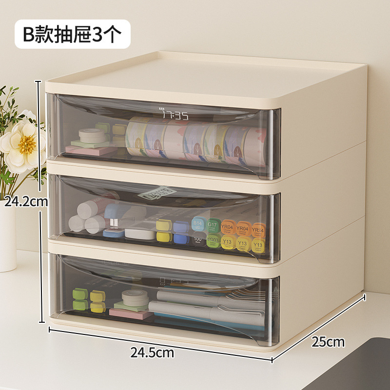 กล่องลิ้นชักเก็บของสีเหลืองอัลมอนด์ [24.5ซม.] (3 ชิ้น)