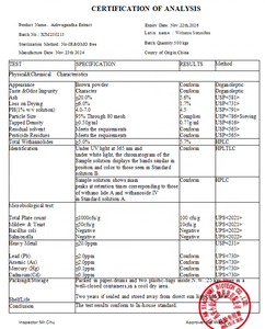 Poudre d'extrait de plantes naturelles de qualité alimentaire Ashwagandha 2.5% 5% Withanolides Wild HPLC testé bouteille/tambour/vitamine emballée sous vide - Product Image 3