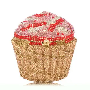 Kaliteli kek taklidi çantalar toptan kristal debriyaj çanta Rhinestones Cupcake akşam çanta