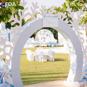 LEDA Modern Wedding Round <b>Backdrop</b> 3D Blue Snowflakes Layered Half Metal Arch for wedding <b>party</b> - Product Image 2