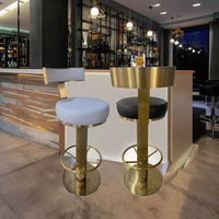 Nouvelle Annonce Mobilier d'Hôtel Moderne Or Métal Pivotant Rembourré Dossier Chaise Comptoir Tabourets De Bar De Luxe