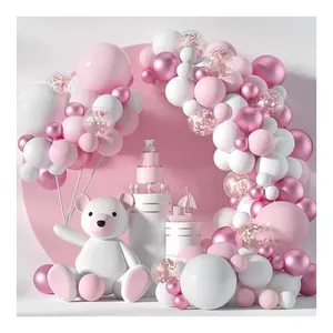 金属粉色铬乳胶气球花环拱形套装婴儿淋浴女孩生日马卡龙粉色玫瑰金五彩纸屑气球
