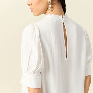 Camicette Crop Top di Design per Donne, Moda Primaverile, Bianco e Nero, <span class=keywords><strong>Tulle</strong></span> e Pizzo, Maniche a Campana, Camicette Sexy - Product Image 3