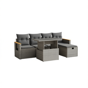 Conjunto de Sofá de Jardín Gris de Ratán para 4 Personas, Muebles de Exterior con Almacenamiento, Diseño Contemporáneo - Product Image 1