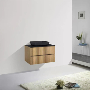 Modern Fluted Wall Mounted <strong>Bathroom</strong> <strong>Cabinet</strong> <strong>Wood</strong> Color with Water-Resistant Ceramic Basin for Apartment Hotel or Villa - Product Image 1