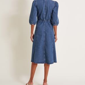 Vestidos de mezclilla elegantes de alta calidad para mujer, estilo boutique, al por mayor, con bordado, corte en A, personalizados, casuales, con media cremallera, estilo maxi. - Product Image 4