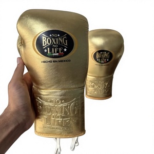 No Boxing No Life, gants de boxe personnalisés dorés pour adultes unisexes, à lacets, en cuir de vache véritable, pour l'entraînement - Product Image 3