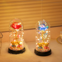 Buket Bunga Buatan Kreatif dengan Lampu Malam Akrilik Kecil Bercahaya Berlapis Emas, Hadiah Pendamping Kamar Tidur dan Ruang Belajar