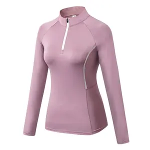 Nuovo Design Abbigliamento Sportivo Compressione Top <span class=keywords><strong>Fitness</strong></span> da <span class=keywords><strong>Donna</strong></span> con Zip Manica Lunga T-Shirt - Product Image 2