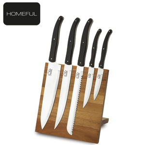 طقم سكاكين مطبخ مخصص من <span class=keywords><strong>5</strong></span> قطع، مصنوع من الفولاذ المقاوم للصدأ 420، طراز لاجويول مع حامل ومقابض من البلاستيك ABS لتقطيع اللحوم - Product Image 1