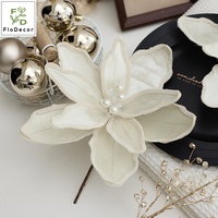 Hochwertiger Künstlicher Samtstoff Weiß Rot Weihnachtsglitzer Perlenblume Handgefertigt für Hochzeit Weihnachtsbaum Heimdekoration