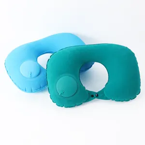 Easy Inflation Flocking Fabric Silk Smooth Comfortable Sleeping Neck Inflatable Pillow Travel