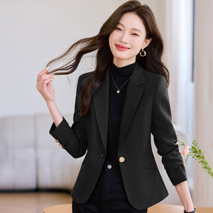 Women's Blazer Khaki Solid Color Polyester Anti-Wrinkle Suit Jacket For Office Wear - Product Image 3