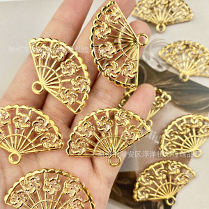 จี้พัดอะคริลิคเคลือบทองพร้อมดีไซน์ดอกไม้คริสตัลสำหรับทำสร้อยคอ DIY อุปกรณ์เสริมเครื่องประดับ - Product Image 3