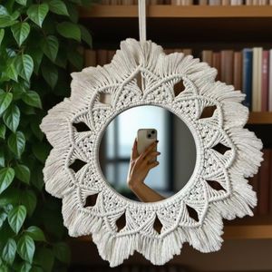 <span class=keywords><strong>Espejo</strong></span> Decorativo Acrílico Hecho a Mano <span class=keywords><strong>con</strong></span> Macramé <span class=keywords><strong>para</strong></span> <span class=keywords><strong>Colgar</strong></span> en la Pared, <span class=keywords><strong>para</strong></span> Apartamento, Sala de Estar, Dormitorio, Cuarto de Bebé, Decoración del Hogar - Product Image 1