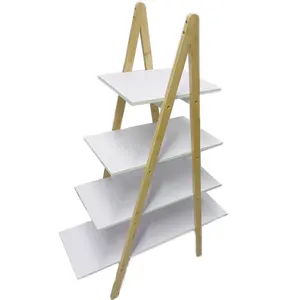 Fabriek Directe Verkoop Best Verkopende Woonkamer Meubels Wit 4 Tiers Bamboe Ladder Boekenkast Rekken