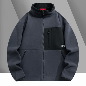 Veste de rue en micropolaire pour hommes, confortable, souple, col montant, fermeture à glissière, 400g, automne hiver - Product Image 5