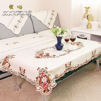 Nappe de Table Rectangulaire Européenne de Luxe Broderie Fleurs de Pivoine Creusée à la Main, Décoration de Maison Anti-Poussière