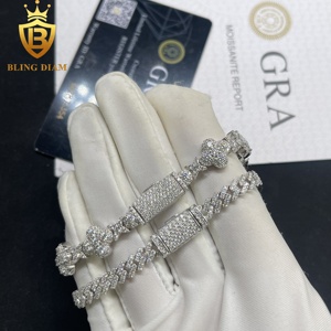 Joyería Hip Hop Iced Out en Plata de Ley 925 con Moissanita VVS, Cadenas de Eslabón Cubano de 5 mm y Pulseras de <span class=keywords><strong>Cruz</strong></span> con Flor de 10 mm para Hombre - Product Image 4