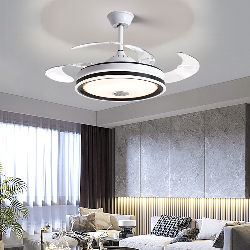 NEW Design RGB Music LED Light Ceiling Fan with Google HFBH & Rechargeable WIFI Smart Speaker for Living Room DC Motor