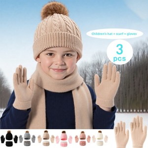 Gorro de Punto para <span class=keywords><strong>Otoño</strong></span> e Invierno, Gorro, Bufanda y Guantes para Niños, Combinación de Tres Piezas - Product Image 1