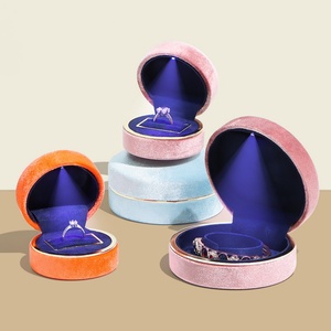 High Quality Luxury Microfiber Suede Velvet Ring Pendent Bangle Jewelry Box LED Light Lid with Base <b>Paper</b> Sleeve for Wedding Use - Product Image 3