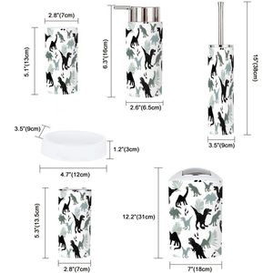 Conjunto de accesorios de baño de silueta de dinosaurio con patrón sin costuras Grunge bohemio de 6 piezas estampado blanco para niños decoración cromada para el hogar Stock - Product Image 3