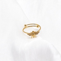 Bague Justop Abeille Mignonne pour Femmes Européennes et Américaines, en Laiton Plaqué Or, avec Zircon Micro-Incrusté, Réglable, Tendance, MOQ 30