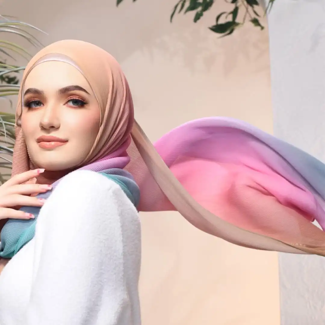 Özel güzel Ombre renk geniş Mini pilili şal Premium inci kabarcık şifon başörtüsü malezya Tudung Bawal 2022 yeni