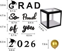 Décorations de fête de remise des diplômes 2026 : Boîtes à ballons en plastique noires en forme de cube, lettres « GRAD Proud You », 20 ballons inclus avec ruban adhésif