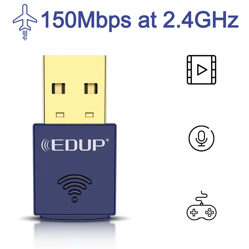 EDUP Dongle adaptor WiFi USB Mini 150Mbps, kartu jaringan Network