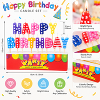 Bougies d'anniversaire populaires de marque en gros avec lettres et ballons, bougies d'anniversaire épaisses de haute qualité avec confettis