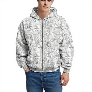 Sudadera con Capucha para Hombre, Gris con Estampado Floral, Cierre de Cremallera, Corte Regular, Informal, para Otoño, 100% Poliéster Tejido Transpirable - Product Image 1