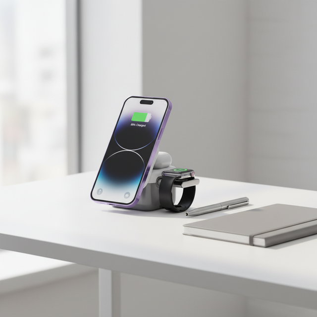 Factory Wholesale 15W Magnetic Wireless Charger for iPhone 17 16 15 for Airpods Pro 3/2 for Apple Watch Desktop Charging Dock