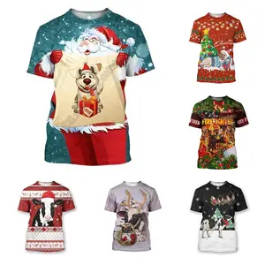 Wholesale Mens Clothing Customize Polyester Blank Oversized Tshirt Full Digital Print Logo Men's Casual T Shirt Christmas Shirt