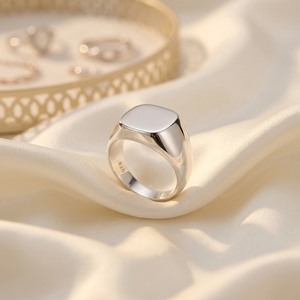 Custom Laser Engraved LOGO Square Blank Stamp <strong>Ring</strong> 925 <strong>Sterling</strong> <strong>Silver</strong> Signet <strong>Ring</strong> <strong>Men</strong> - Product Image 1