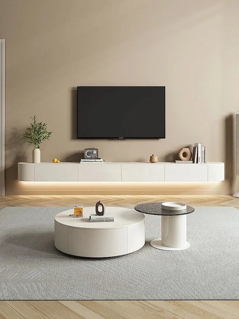 Modern Floating TV Cabinet with LED Lighting, Wall Mounted Media Console, Minimalist Design for Living Room Storage
