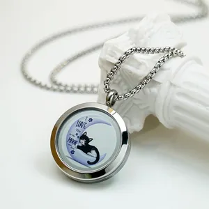 25MM Best Selling Living Floating Customized Picture Locket Necklace Cat on the Moon Necklace