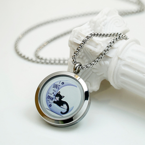 Collar con Medallón Personalizado con Foto, Cadena de Caja de 25 mm, Diseño de Gato en la Luna, el Más Vendido para Mujer, Ideal para Aniversario - Product Image 2