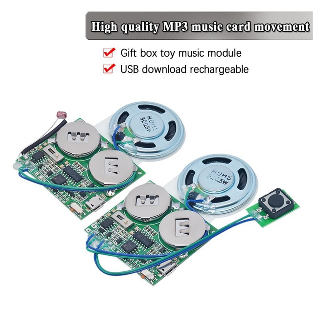 Recordable Sound Module Push Button/Light Control Activated 8M Capacity Micro USB Cell Powered for DIY Audio Music Greeting Card