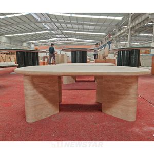 Tavolino da Caffè <span class=keywords><strong>a</strong></span> <span class=keywords><strong>Mezzaluna</strong></span> in Travertino Beige, Pietra Naturale con Finitura Opaca, Design Atmosferico per Soggiorno - Product Image 3